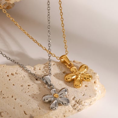 1 Stück Simple Series Sweet Flower Edelstahl 18 Karat vergoldet Damen-Halsketten mit Anhänger h5 